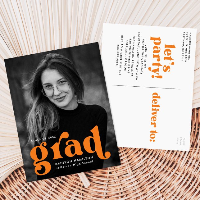 Invitation Carte Postale Audacieuse Typographie Orange Photo Graduation Par (Créateur téléchargé)