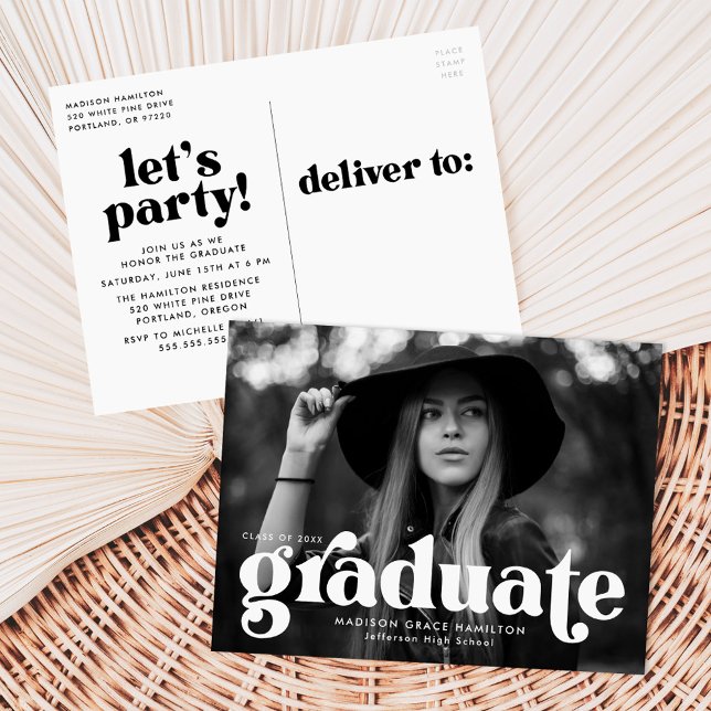 Invitation Carte Postale Audacieuse Typographie Photo Graduation Party (Créateur téléchargé)