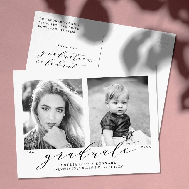 Invitation Carte Postale Aujourd'hui et après 2 Photo Graduation Party (Créateur téléchargé)