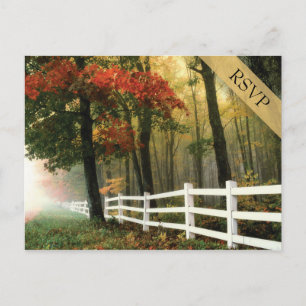 Invitation Carte Postale Automne Feuilles blanc Picket clôture mariage RSVP