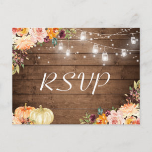 Invitation Carte Postale Automne Floral Mason Jar Lights Mariage rustique R