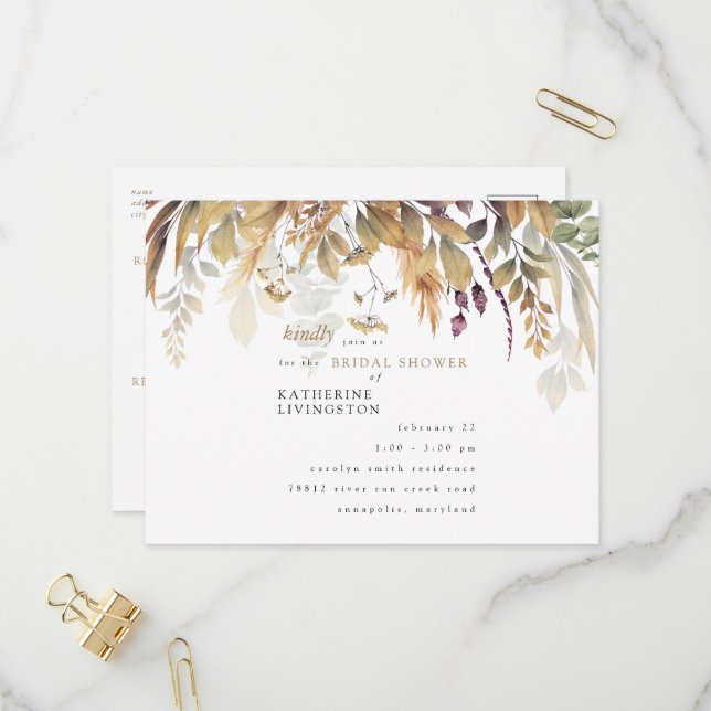 Invitation Carte Postale Automne Foliage Rustique Bridal Showeuse Invitatio (Devant/Arrière en situation)