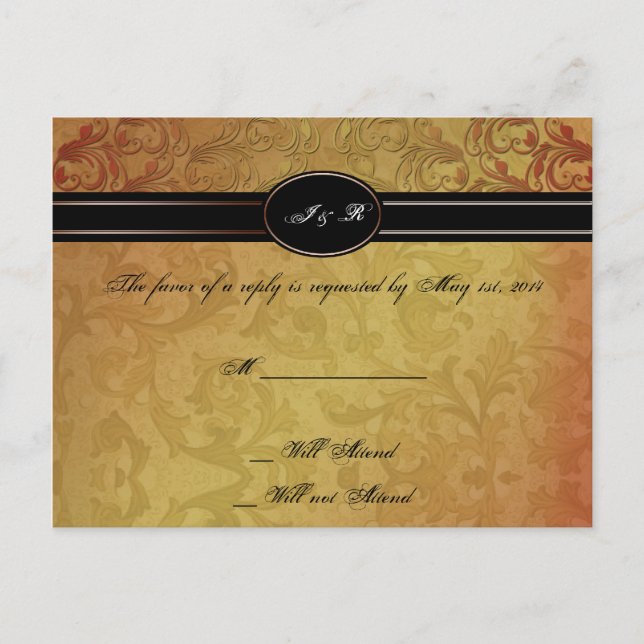 Invitation Carte Postale Automne Mariage de régence RSVP (Devant)