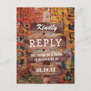 Invitation Carte Postale Automne Rustique Automne Bois Mariage RSVP