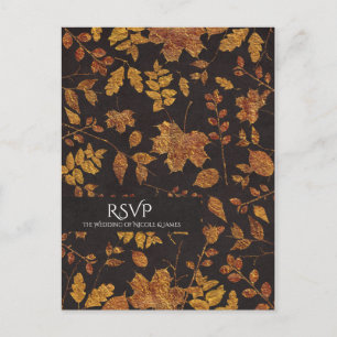 Invitation Carte Postale Automne Rustique Feuilles Dorées Élégant Réponse M
