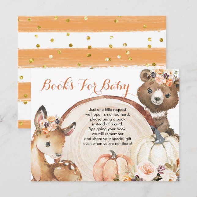 Invitation Carte Postale Automne Woodland Girl Baby shower Livres pour Baby (Devant / Derrière)