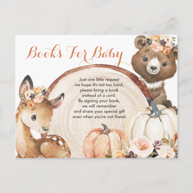 Invitation Carte Postale Automne Woodland Girl Baby shower Livres pour bébé (Devant)