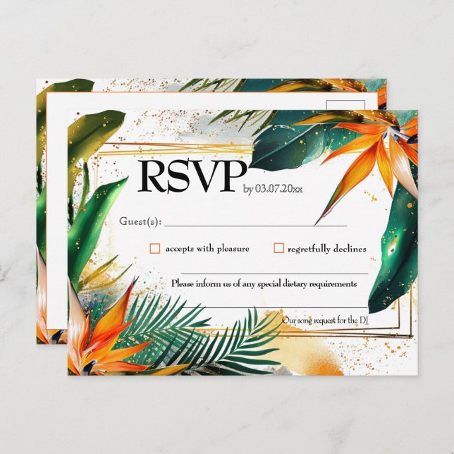 Invitation Carte Postale Avec la chanson, Birds of Paradise Bliss RSVP (Devant / Derrière)