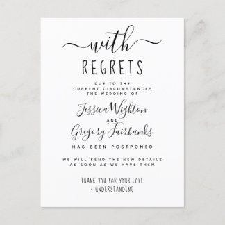 Invitation Carte Postale Avec Regrets Mariage différé noir & blanc