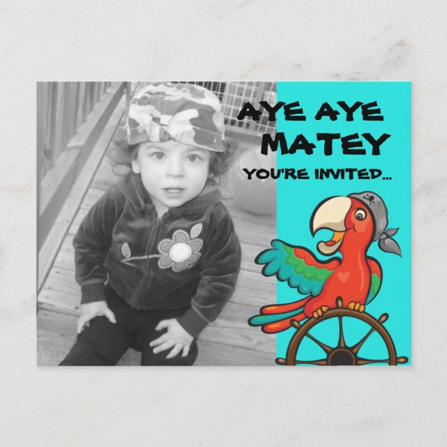 Invitation Carte Postale Aye Aye Pirate Parrot (Devant)