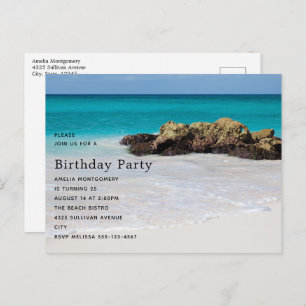 Invitation Carte Postale Azure Ocean Sandy Beach Photo Anniversaire