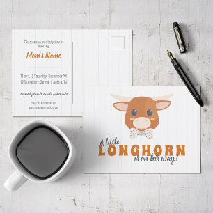 Invitation Carte Postale Baby Boy Longhorn Burnt Orange Baby shower