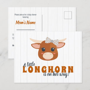 Invitation Carte Postale Baby Girl Longhorn brûlé Baby shower orange