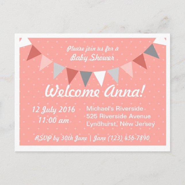 Invitation Carte Postale Baby shower à lime rose (Devant)