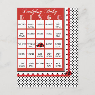 Invitation Carte Postale Baby shower À petits pois Ladybug Bingo Card 1