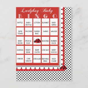 Invitation Carte Postale Baby shower À petits pois Ladybug Bingo Card 2