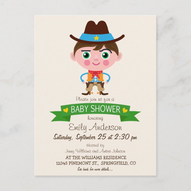 Invitation Carte Postale Baby shower à thème Wild West Cowboy (Devant)