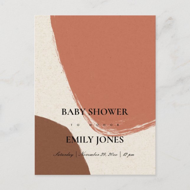 INVITATION CARTE POSTALE BABY SHOWER ABSTRAIT MODERNE TERRACOTTA RED KRAFT (Devant)