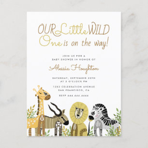 Invitation Carte Postale Baby shower animalier Little Wild One