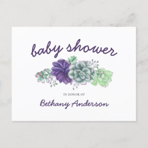 Invitation Carte Postale Baby shower Aquarelle Garland de Succulents