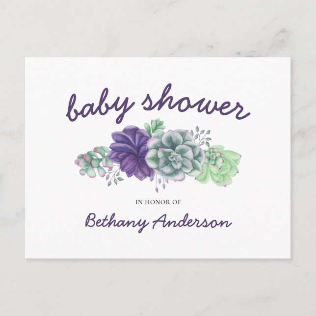 Invitation Carte Postale Baby shower Aquarelle Garland de Succulents (Devant)