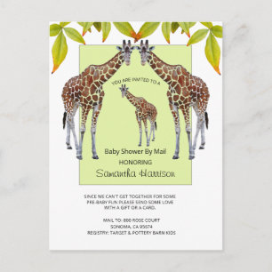 Invitation Carte Postale Baby shower Aquarelle Jungle Giraffe Par Courrier
