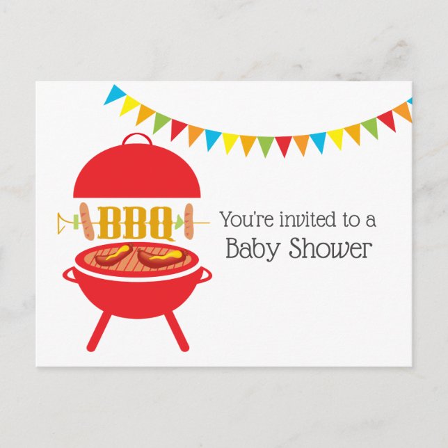 Invitation Carte Postale baby shower barbecue, barbecue, barbecue grill bar (Devant)