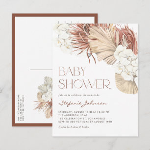 Invitation Carte Postale Baby shower blanc orchidée et palmier séché Boho