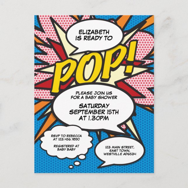 Invitation Carte Postale Baby shower Bleu amusant Saupoudrer Photo Comic Bo (Devant)