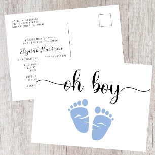 Invitation Carte Postale Baby shower bleu garçon