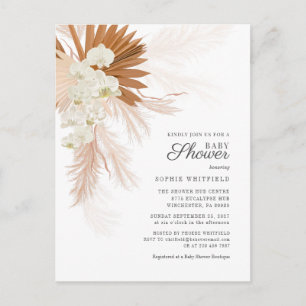 Invitation Carte Postale Baby-Shower Bohème Fleur Terracotta Herbe des Pamp