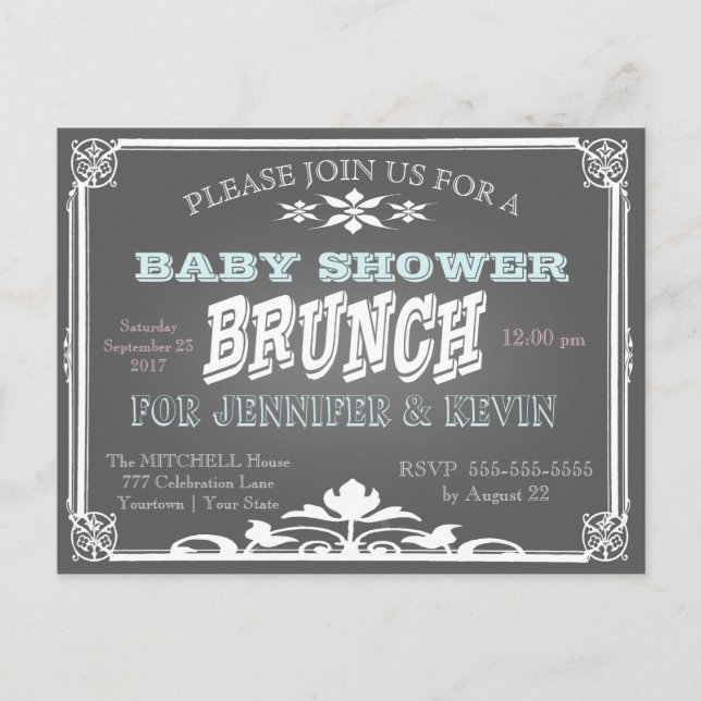 Invitation Carte Postale Baby shower | BRUNCH | Tableau (Devant)