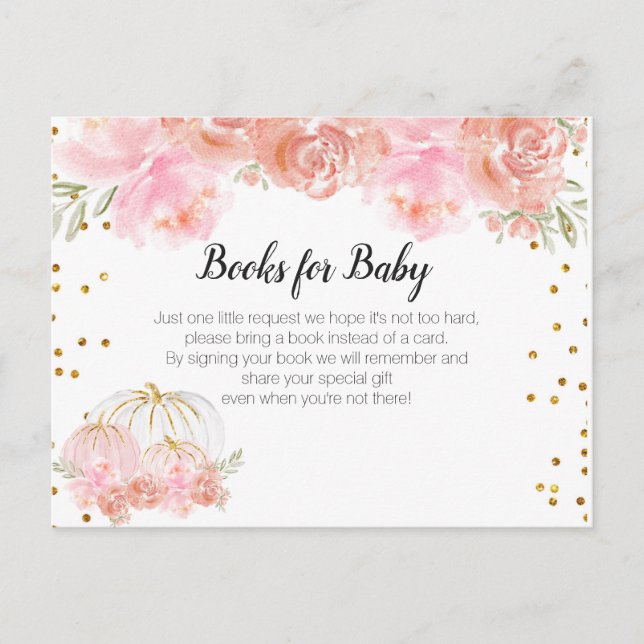 Invitation Carte Postale Baby shower Citrouille floral - Apportez un encart (Devant)