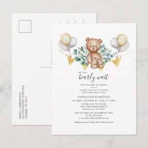 Invitation Carte Postale Baby shower Couples vert Ours et Eucalyptus