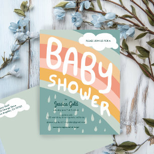 Invitation Carte Postale BABY SHOWER Cute Nuages Rainbow Pluie Custom