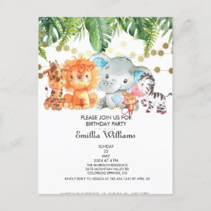 Invitation Carte Postale Baby shower d'aventure pour les animaux des bois