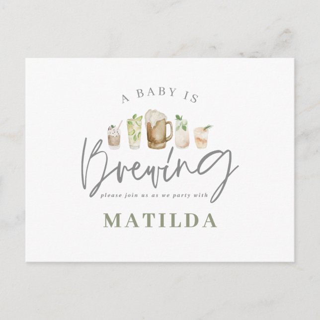 Invitation Carte Postale baby shower de boissons aquarelle peinte (Devant)