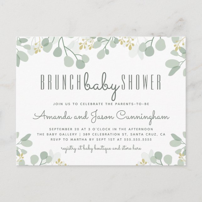 Invitation Carte Postale Baby shower de brunch botanique Eucalyptus Foliage (Devant)