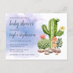 Invitation Carte Postale Baby shower de cactus d'aquarelle de Boho