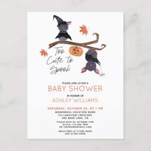Invitation Carte Postale Baby shower de chauves-souris d'aquarelle trop mig
