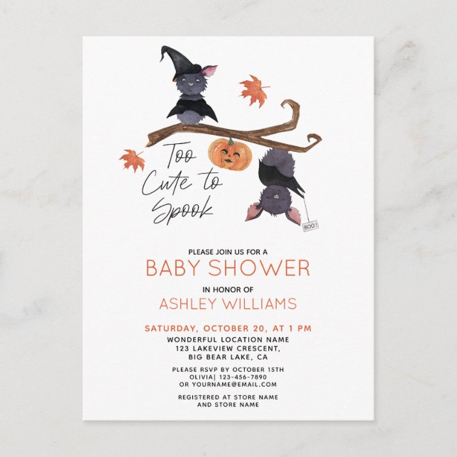 Invitation Carte Postale Baby shower de chauves-souris d'aquarelle trop mig (Devant)