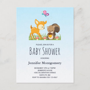Invitation Carte Postale Baby shower de dessin animé en bois mignon