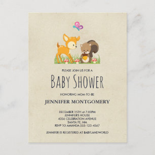 Invitation Carte Postale Baby shower de dessin animé en bois mignon
