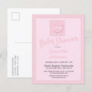 Invitation Carte Postale Baby shower de filles porteuses de bébé rose migno