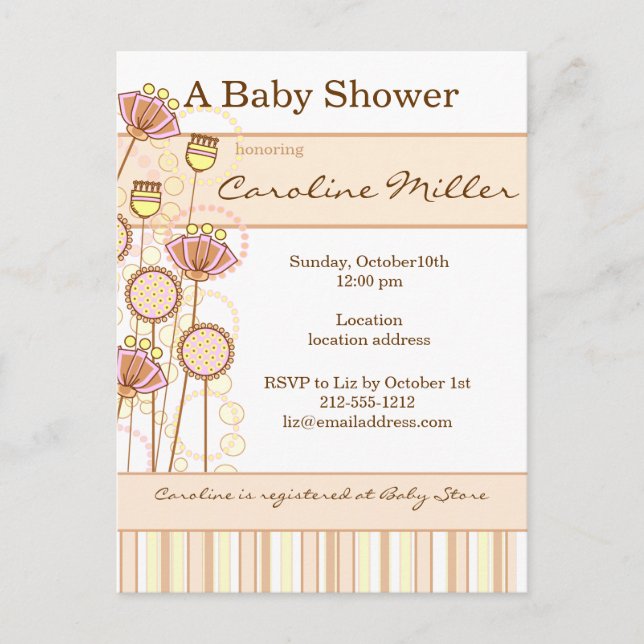 Invitation Carte Postale Baby shower de fleurs Super sucrées (Devant)