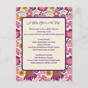 Invitation Carte Postale Baby shower de jardin personnalisé fleur sauvage