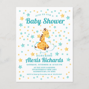 Invitation Carte Postale Baby shower de la Giraffe et des Etoiles neutres