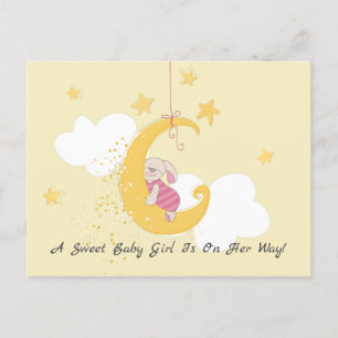Invitation Carte Postale Baby shower de lune de lapin doux
