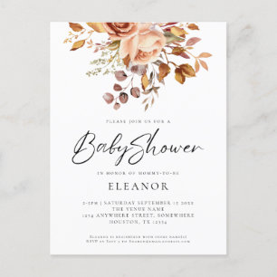 Invitation Carte Postale Baby shower de papier en terre cuite Florales Invi