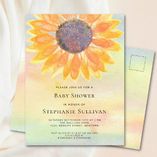 Invitation Carte Postale Baby shower de tournesol aquarelle